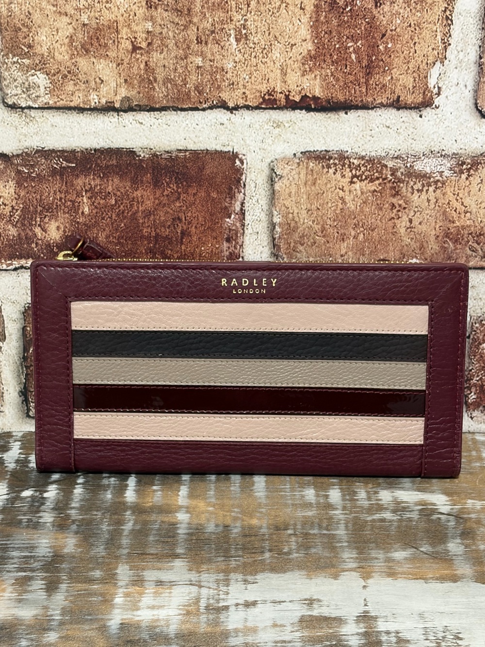 Radley London Continental Oxblood Burgundy Stripped Wallet - Like New